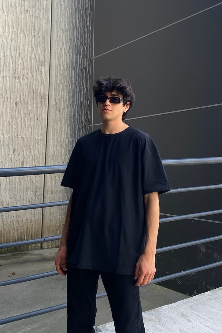 New Season Baskılı Siyah Oversize Tshirt