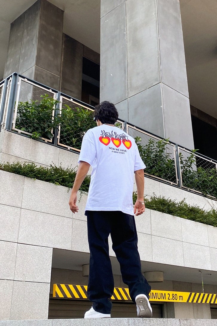 New Start Heart Baskılı Beyaz Oversize Tshirt