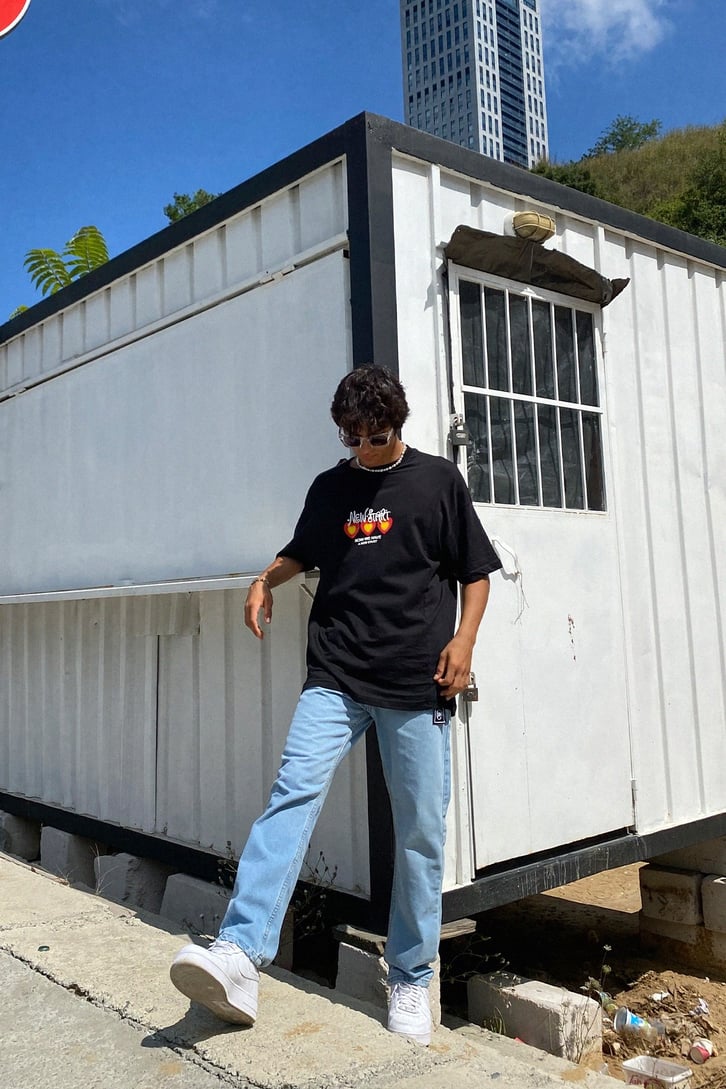 New Start Heart Baskılı Oversize Tshirt