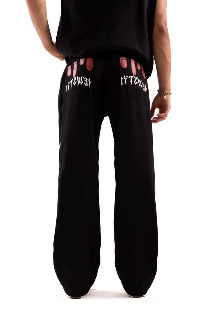 New Style Baskılı Siyah Baggy Jean