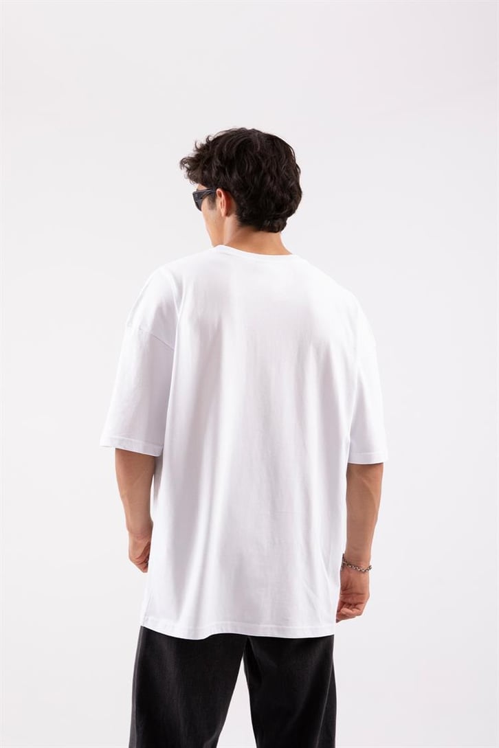 New York Baskılı Beyaz Oversize Tshırt