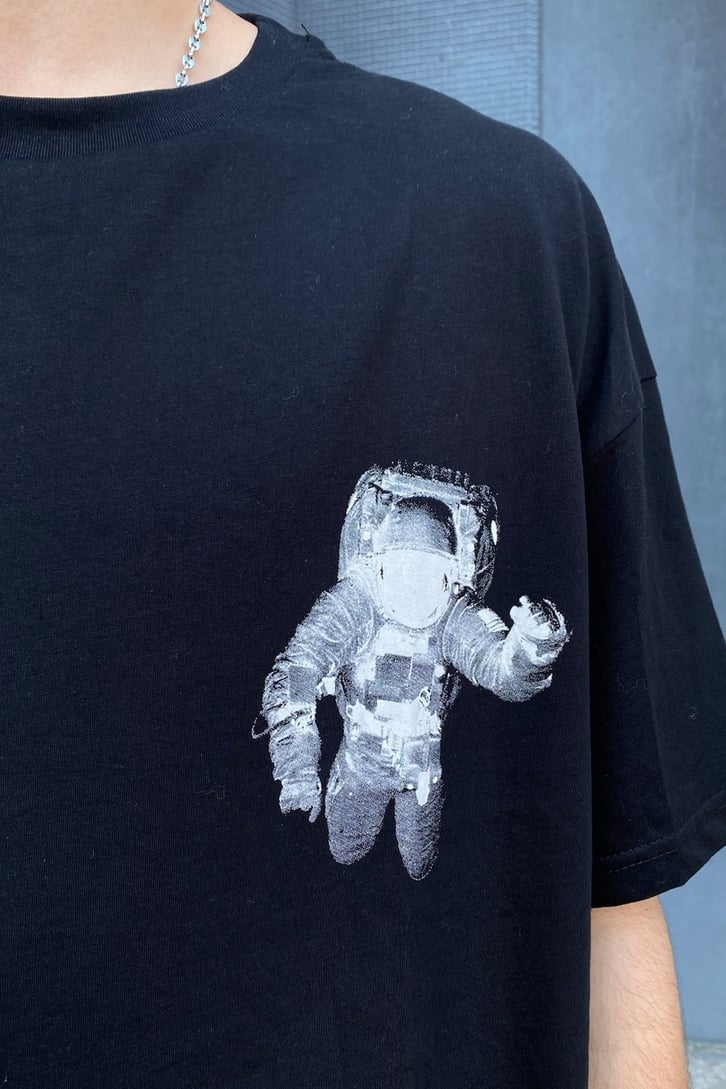 New York Baskılı Oversize Siyah Tshirt