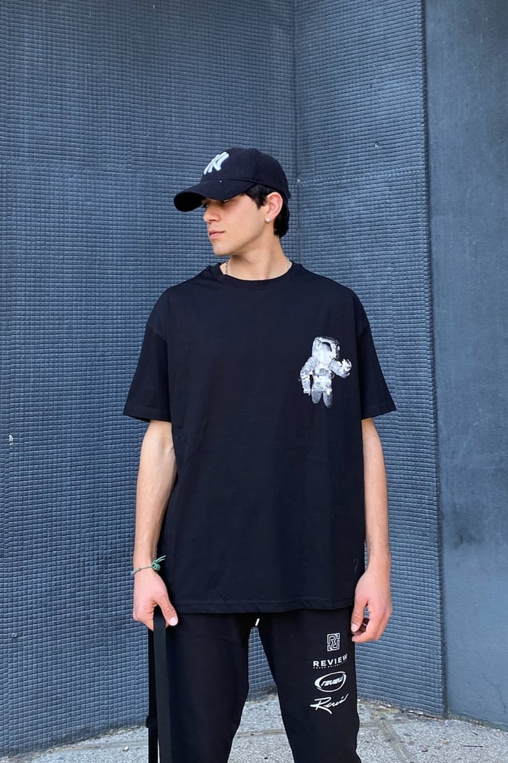New York Baskılı Oversize Siyah Tshirt