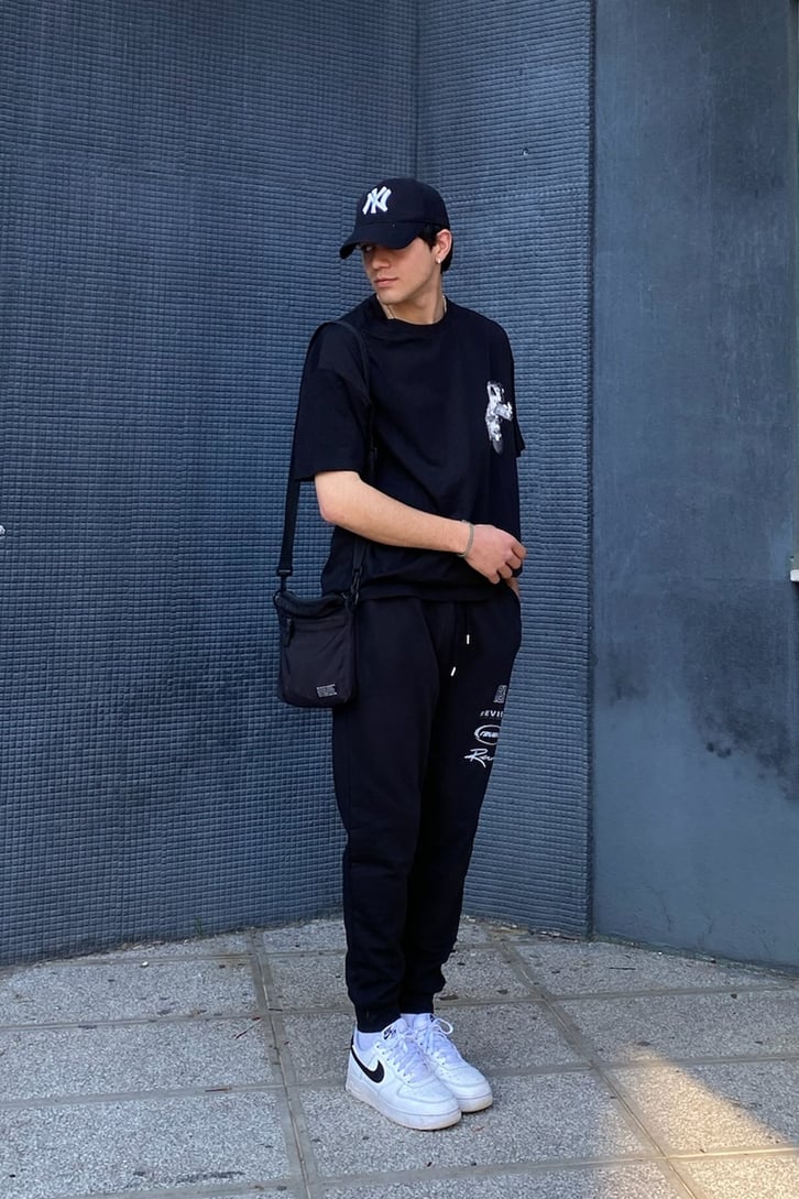 New York Baskılı Oversize Siyah Tshirt