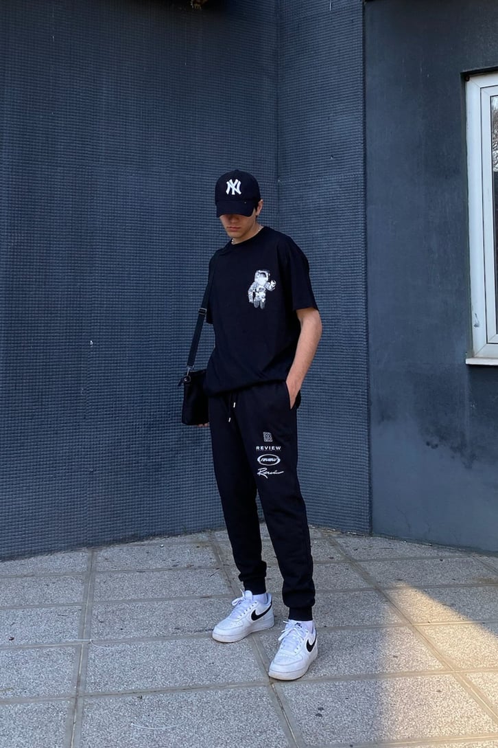 New York Baskılı Oversize Siyah Tshirt