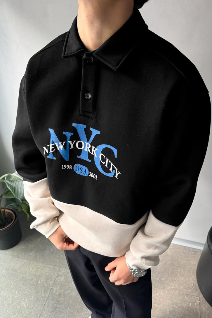 New York City Baskılı Parçalı Sweatshirt