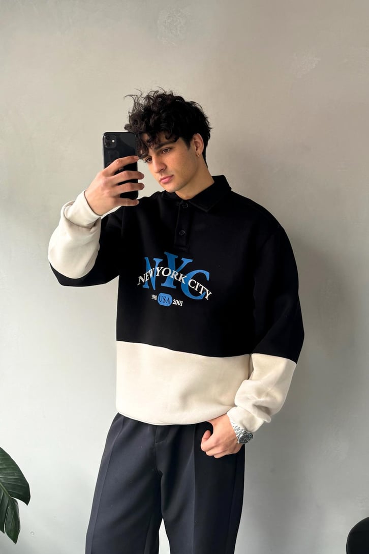 New York City Baskılı Parçalı Sweatshirt