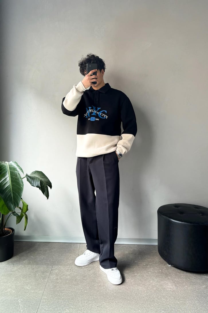 New York City Baskılı Parçalı Sweatshirt