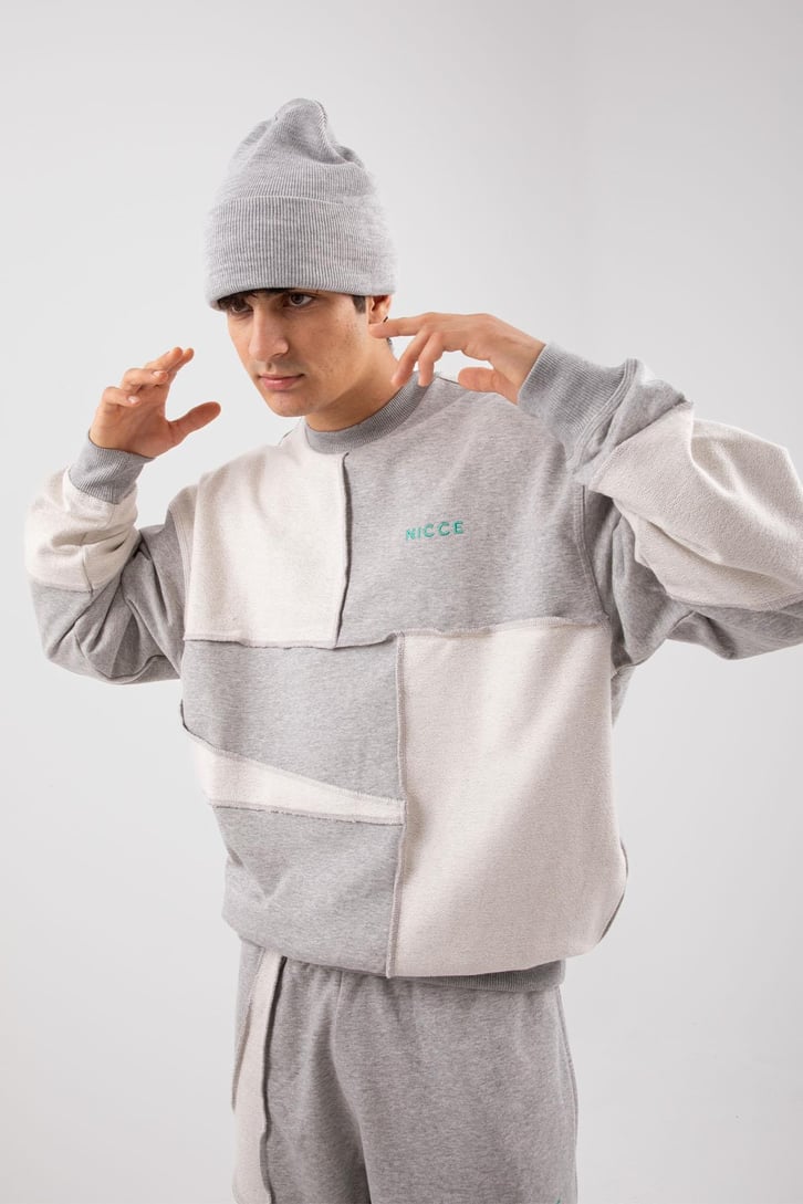Nicce Baskılı Patch Gri Oversize Sweatshirt