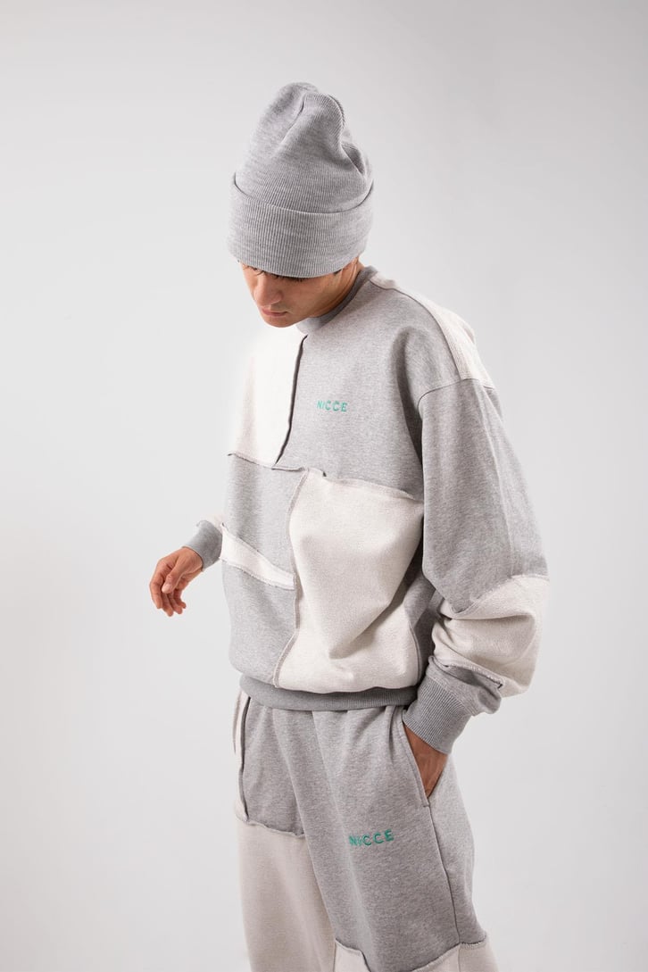 Nicce Baskılı Patch Gri Oversize Sweatshirt