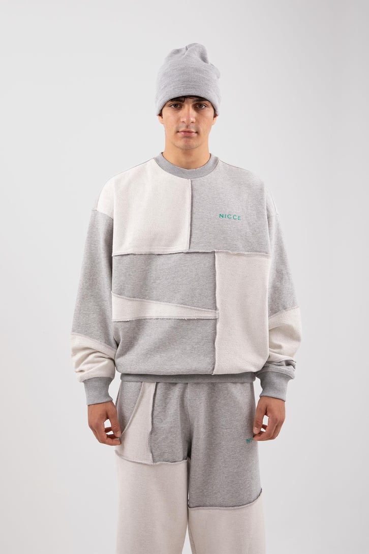 Nicce Baskılı Patch Gri Oversize Sweatshirt