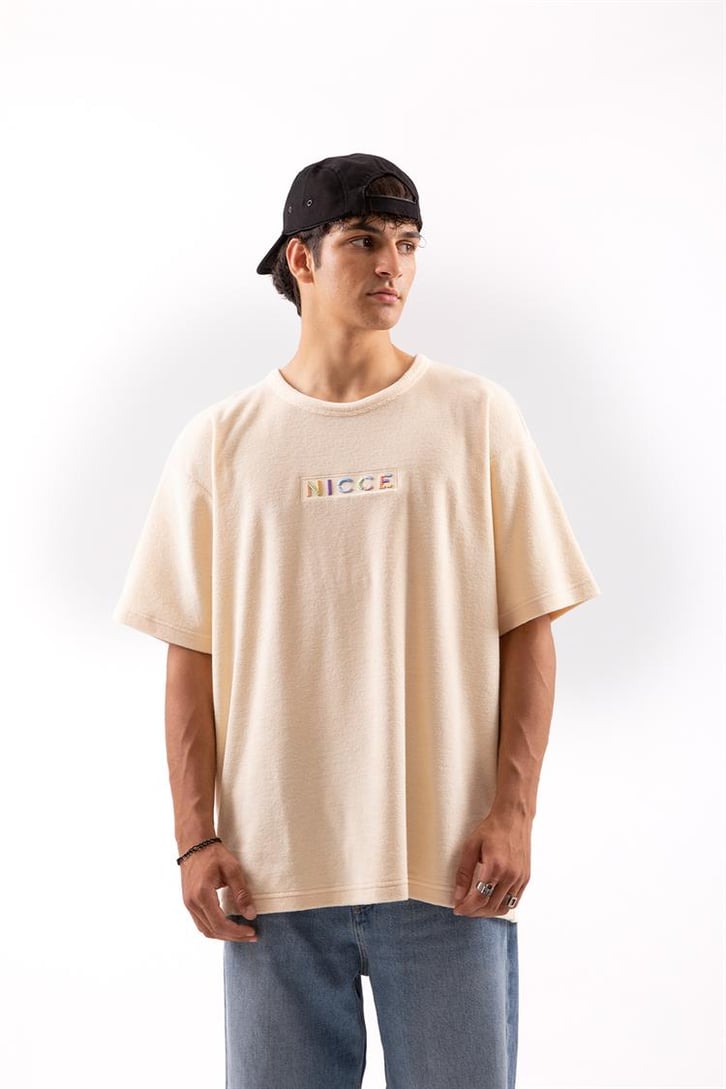 Nıcce Nakışlı Krem Oversize Tişört