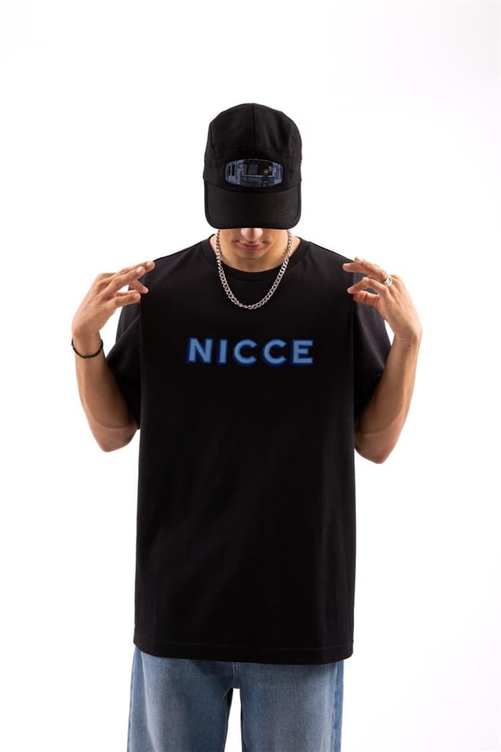 Nicce Nakışlı Siyah Oversize Tişört