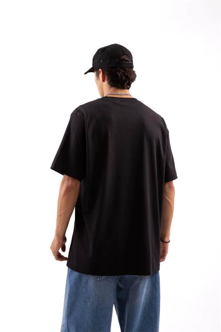 Nicce Nakışlı Siyah Oversize Tişört