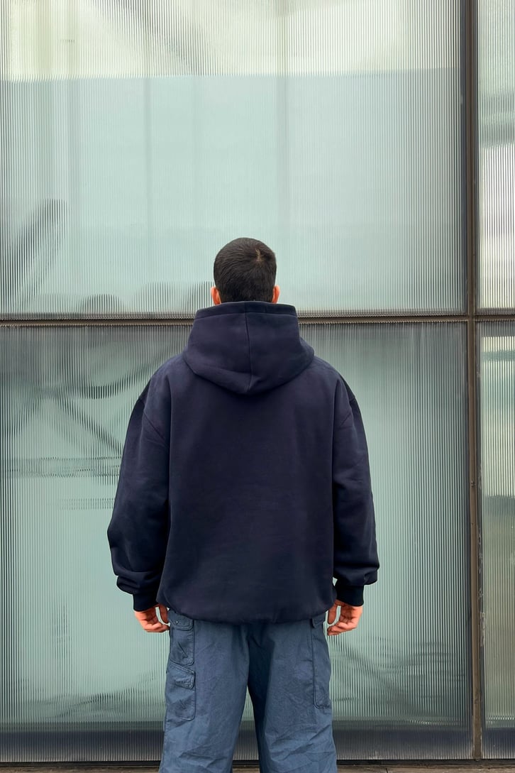 Night Nakışlı Lacivert Oversize Hoodie