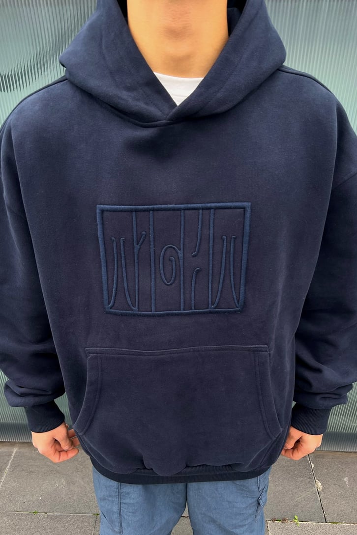 Night Nakışlı Lacivert Oversize Hoodie