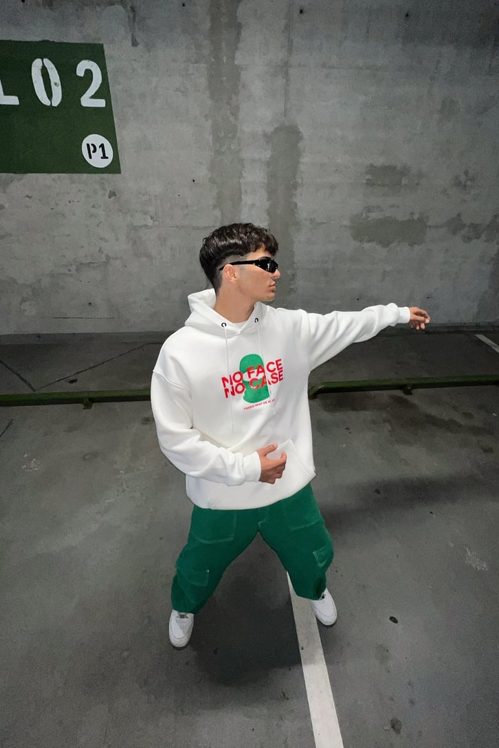 No Face No Case Baskılı Beyaz Oversize Sweatshirt