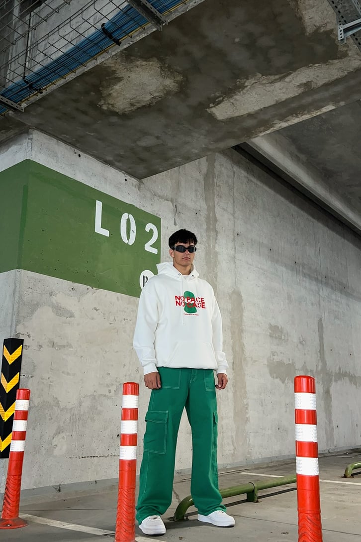 No Face No Case Baskılı Beyaz Oversize Sweatshirt