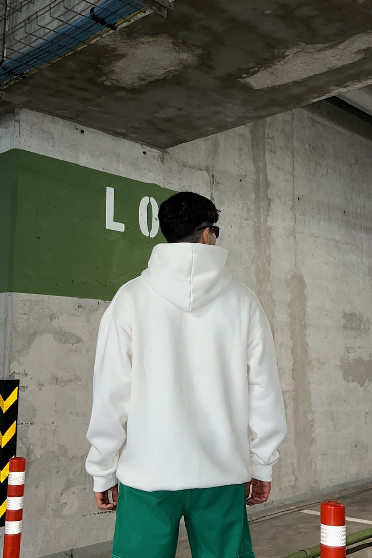 No Face No Case Baskılı Beyaz Oversize Sweatshirt