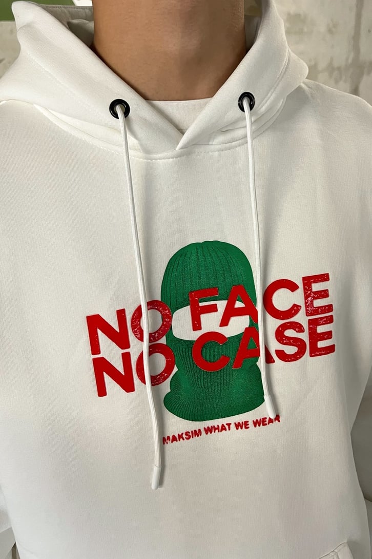 No Face No Case Baskılı Beyaz Oversize Sweatshirt