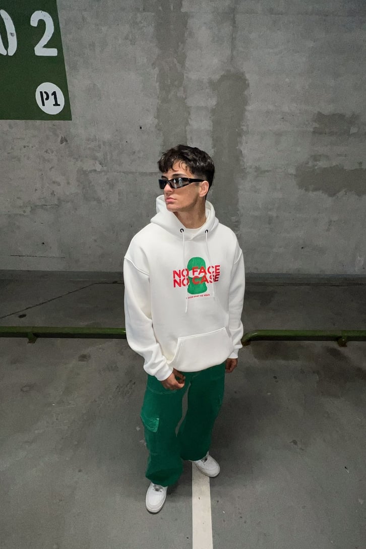 No Face No Case Baskılı Beyaz Oversize Sweatshirt