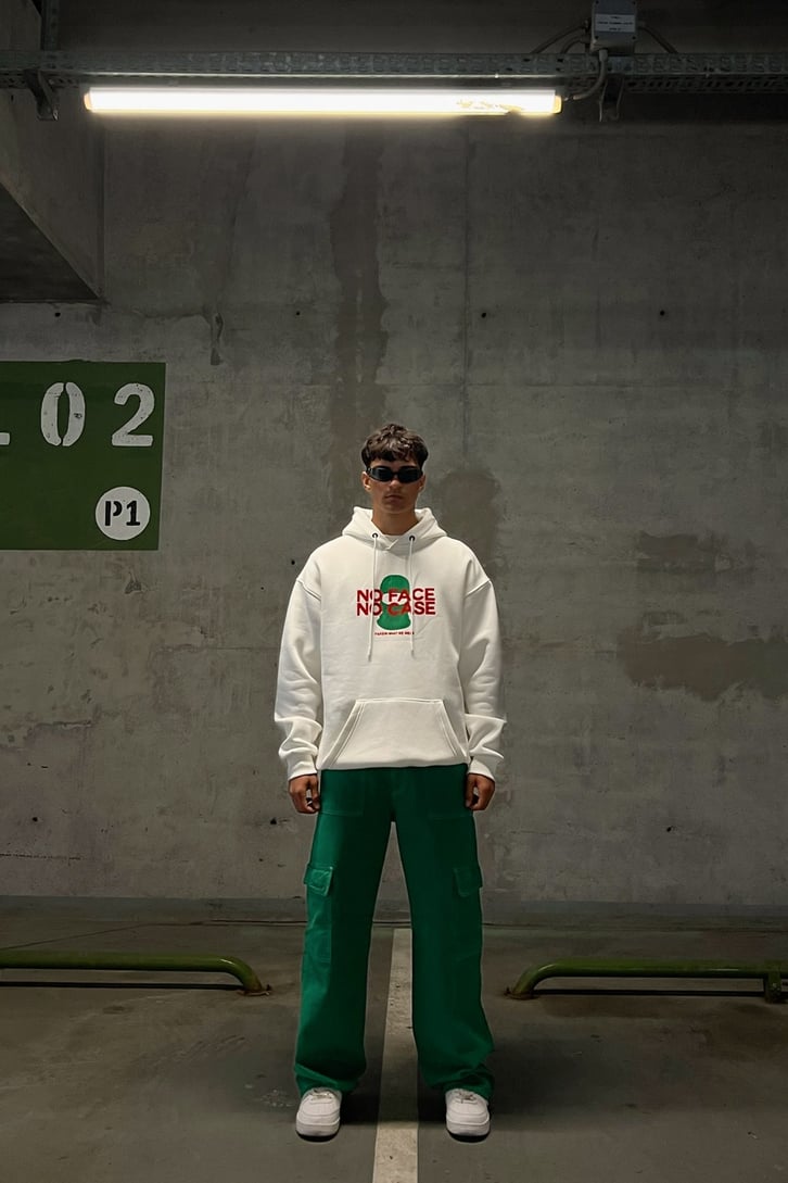 No Face No Case Baskılı Beyaz Oversize Sweatshirt