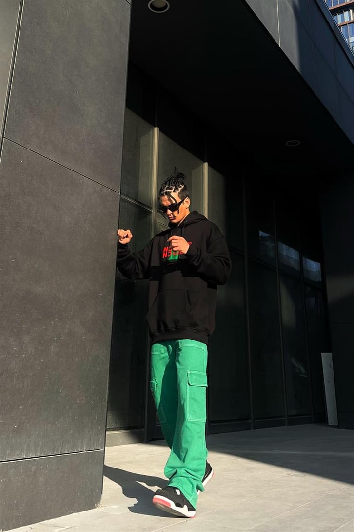 No Face No Case Baskılı Siyah İçi Pamuklu Oversize Hoodie