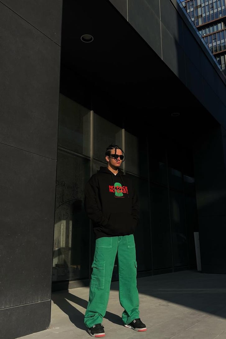 No Face No Case Baskılı Siyah İçi Pamuklu Oversize Hoodie