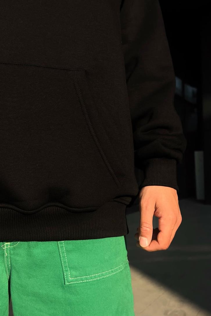 No Face No Case Baskılı Siyah İçi Pamuklu Oversize Hoodie
