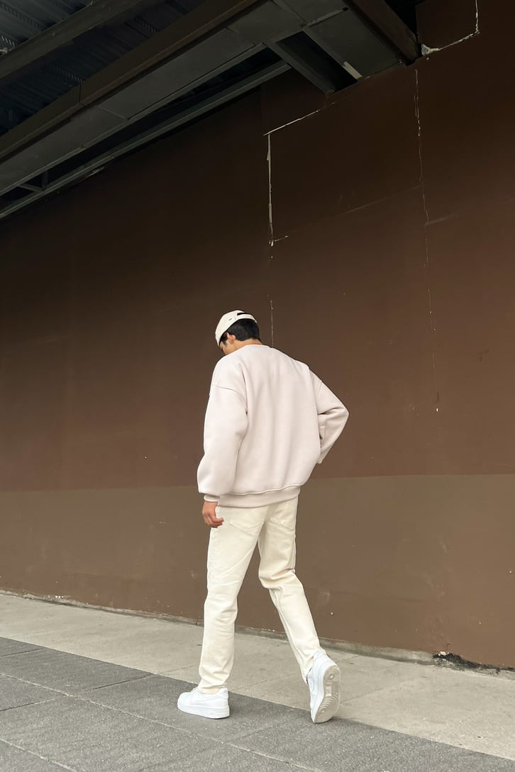 Not in the Mood Baskılı Taş Rengi Oversize Sweatshir