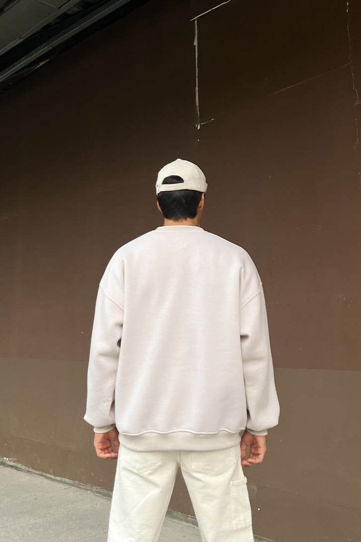 Not in the Mood Baskılı Taş Rengi Oversize Sweatshir