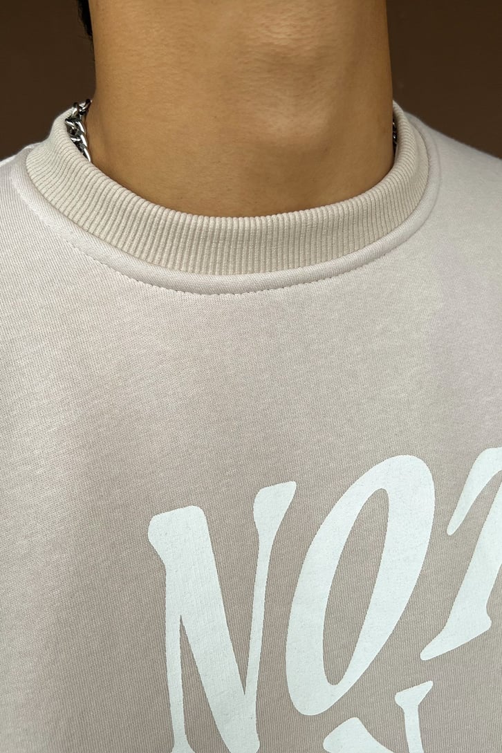 Not in the Mood Baskılı Taş Rengi Oversize Sweatshir