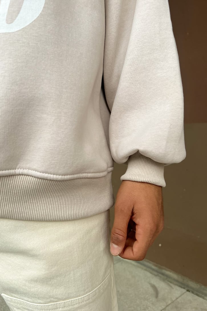 Not in the Mood Baskılı Taş Rengi Oversize Sweatshir