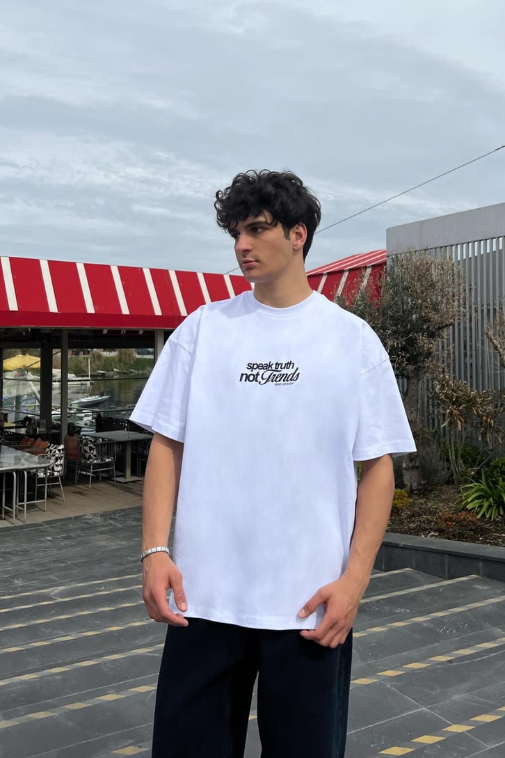 Not Trends Baskılı Beyaz Oversize Tişört