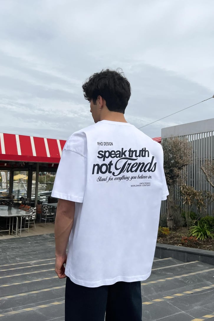 Not Trends Baskılı Beyaz Oversize Tişört