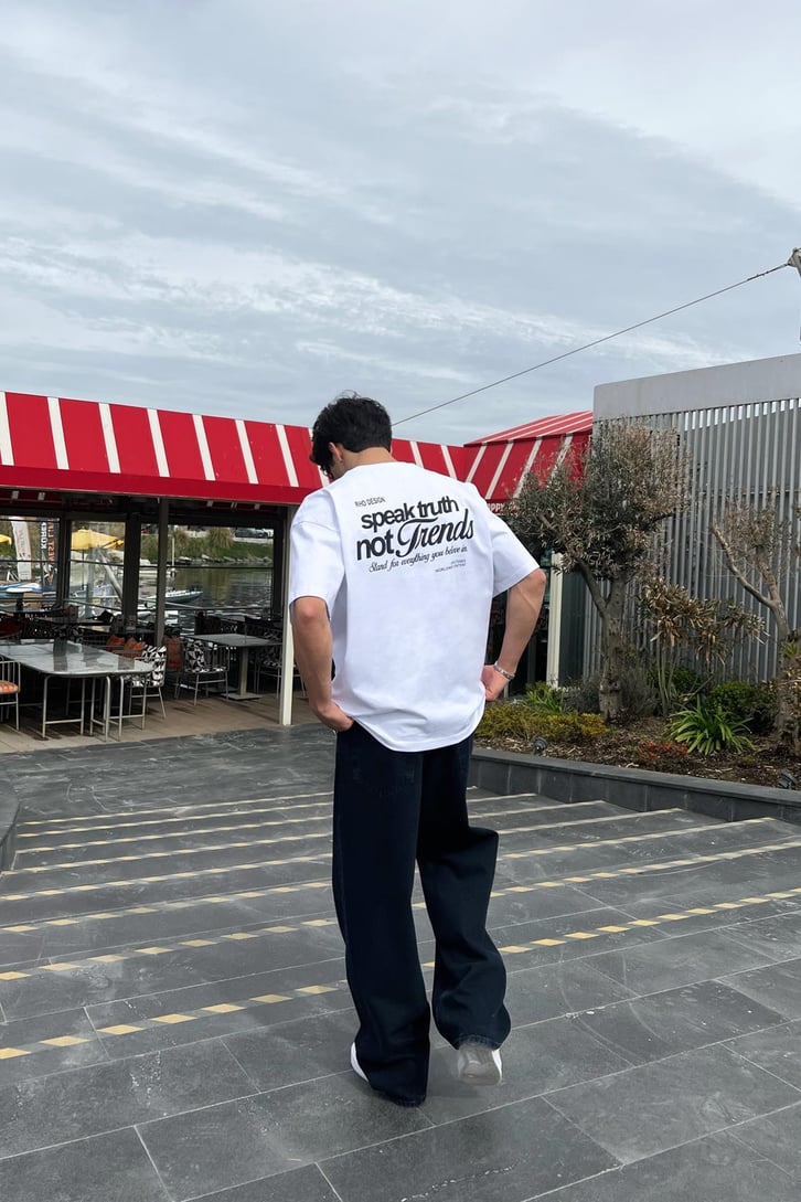 Not Trends Baskılı Beyaz Oversize Tişört