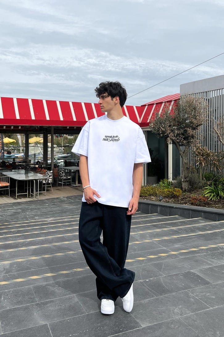 Not Trends Baskılı Beyaz Oversize Tişört