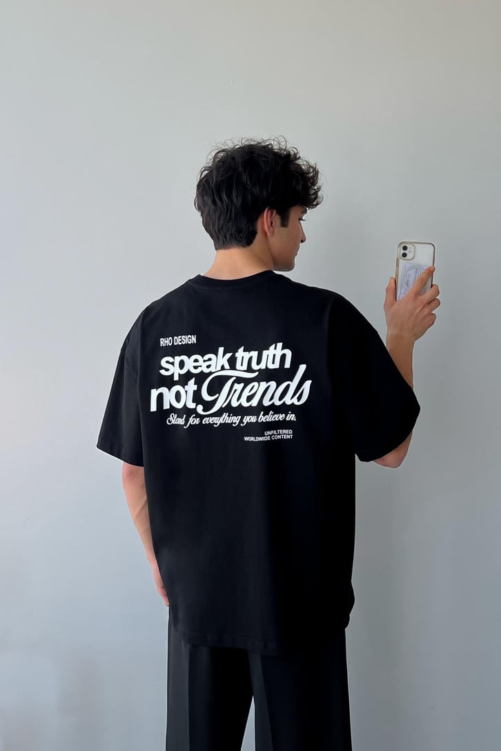 Not Trends Baskılı Siyah Oversize Tişört