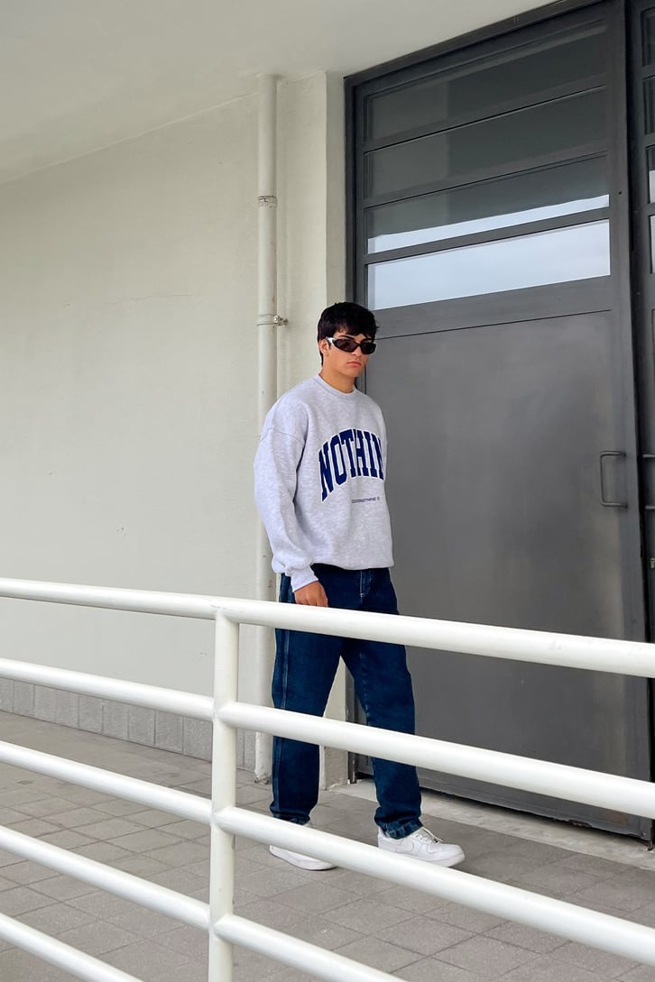 Nothing Baskılı Gri Oversize Swetshirt