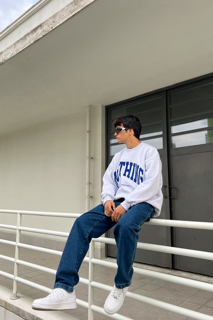 Nothing Baskılı Gri Oversize Swetshirt