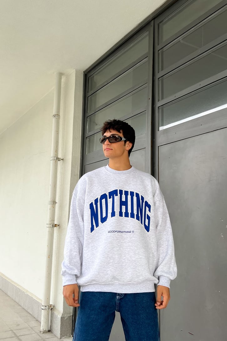 Nothing Baskılı Gri Oversize Swetshirt