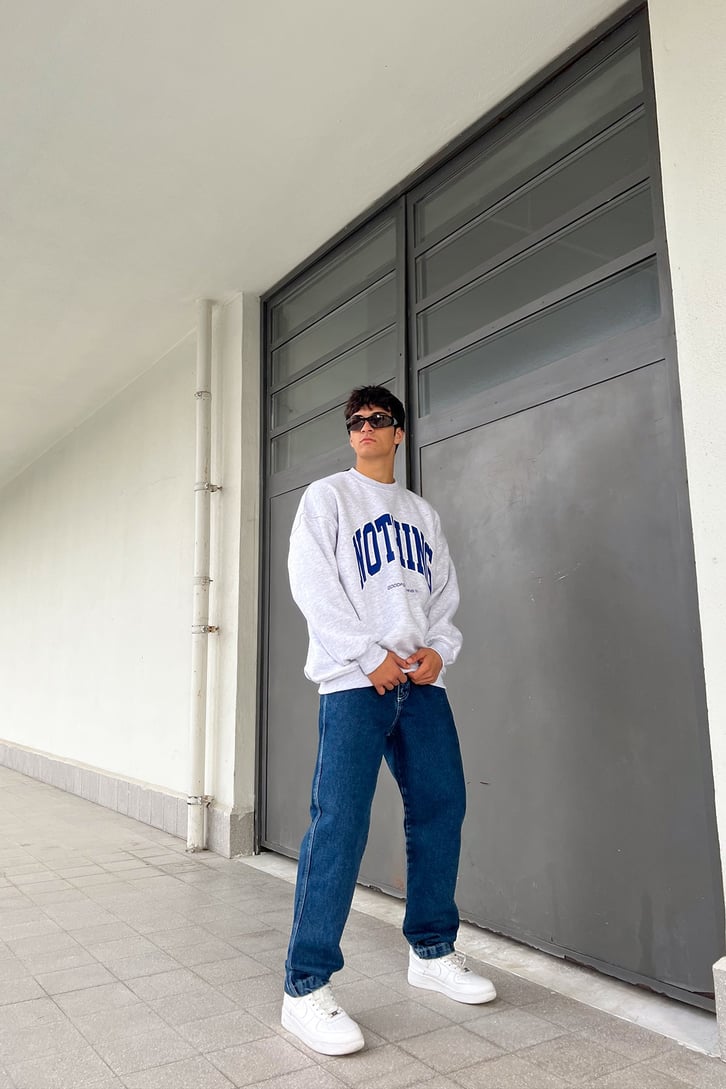 Nothing Baskılı Gri Oversize Swetshirt