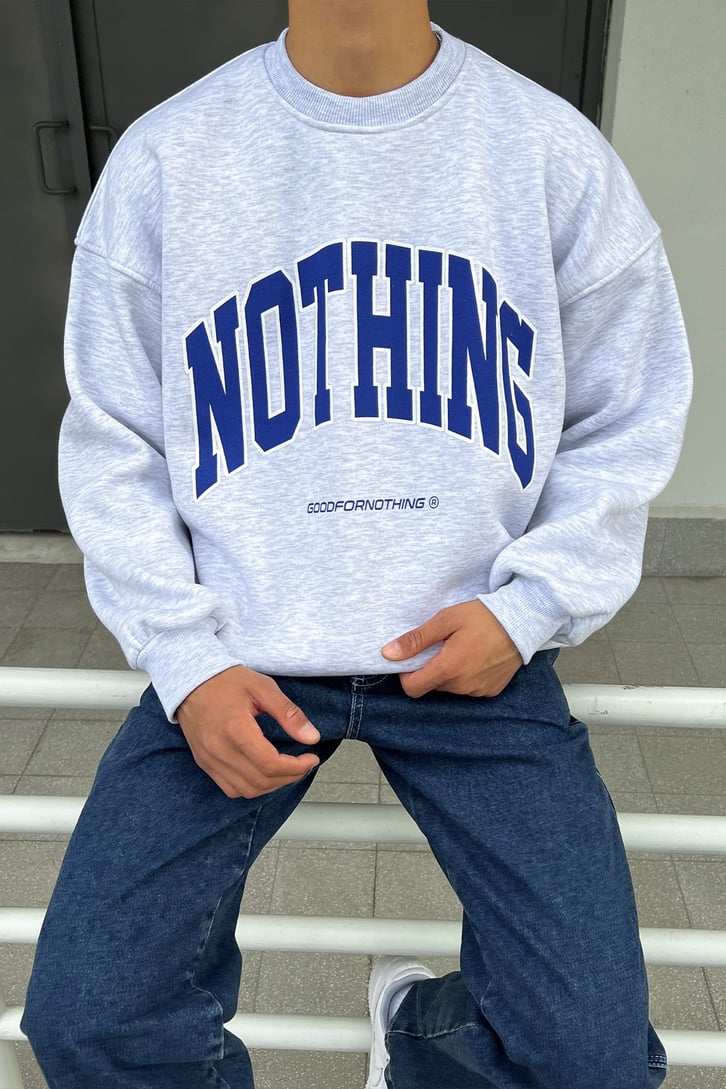 Nothing Baskılı Gri Oversize Swetshirt