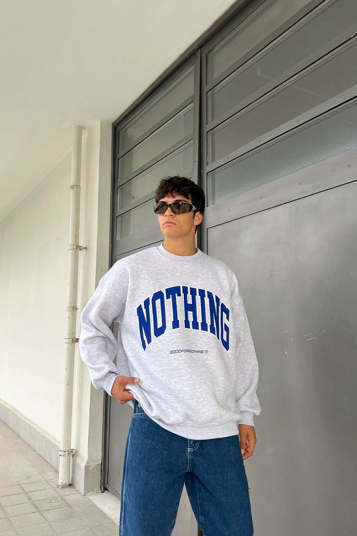 Nothing Baskılı Gri Oversize Swetshirt