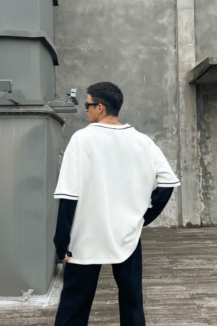 Nouvelle Nakışlı Beyaz Oversize Beyzbol Forma