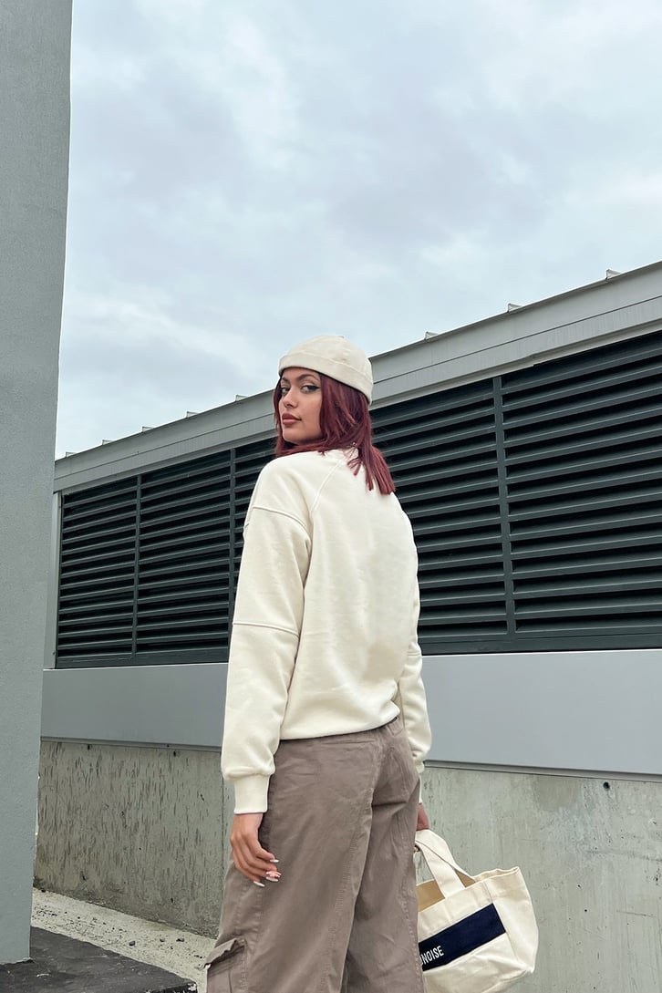 NY Nakışlı Taş Rengi Oversize Sweatshirt