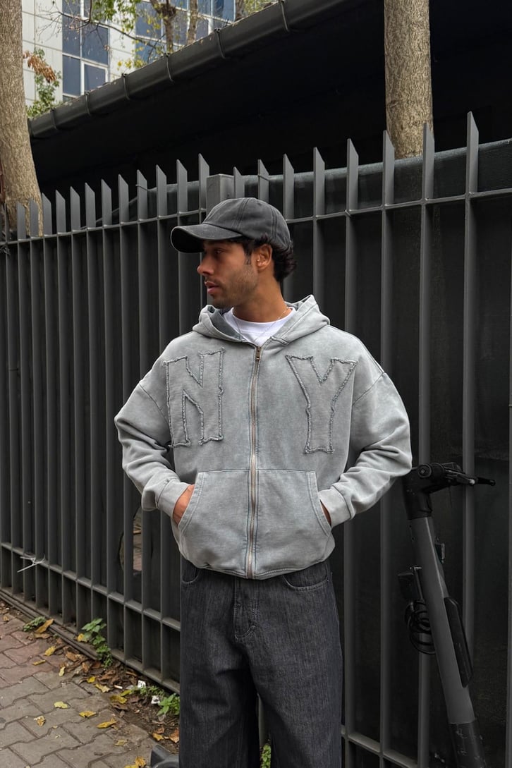 Ny Nakışlı Zip Hoodie