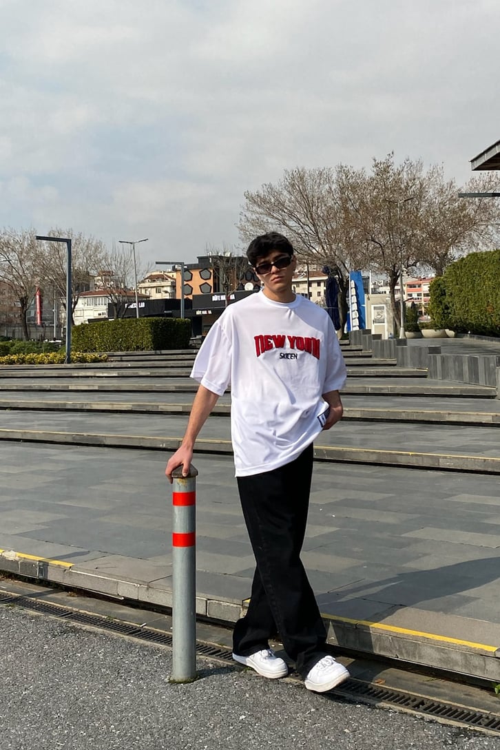 NY Oversize Premium Beyaz Tshirt