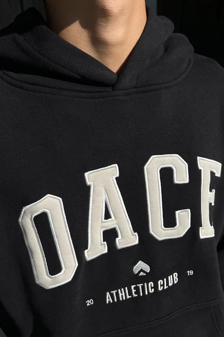 Oace Nakışlı Siyah İçi Pamuklu Oversize Hoodie