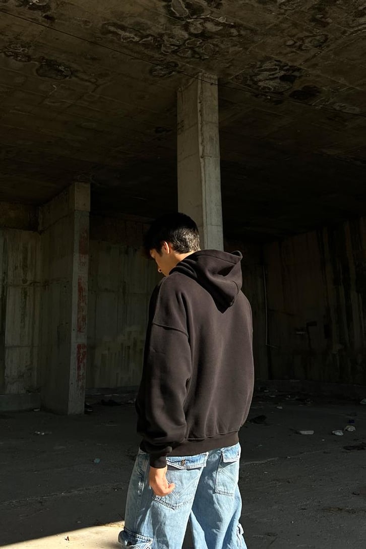 Oace Nakışlı Siyah İçi Pamuklu Oversize Hoodie
